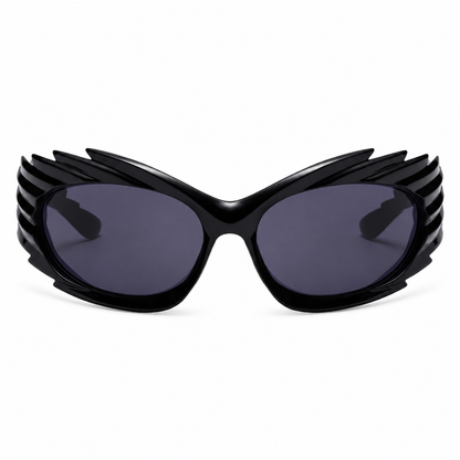 Black Futuristic Spikey Ridged Sunglasses – Cyber Rave Statement Glasses