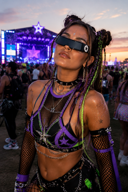 Black Futuristic Star Shield Sunglasses – Cyber Rave Statement Glasses