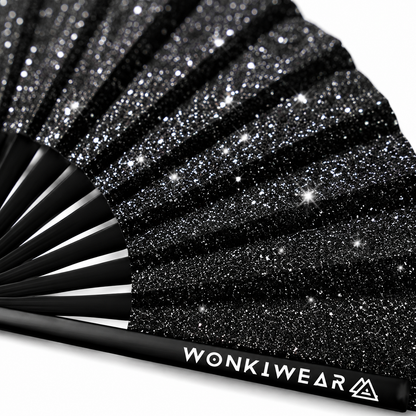 Black Glitter Festival Fan + Matching Leg Holster – Ultimate Rave Bundle