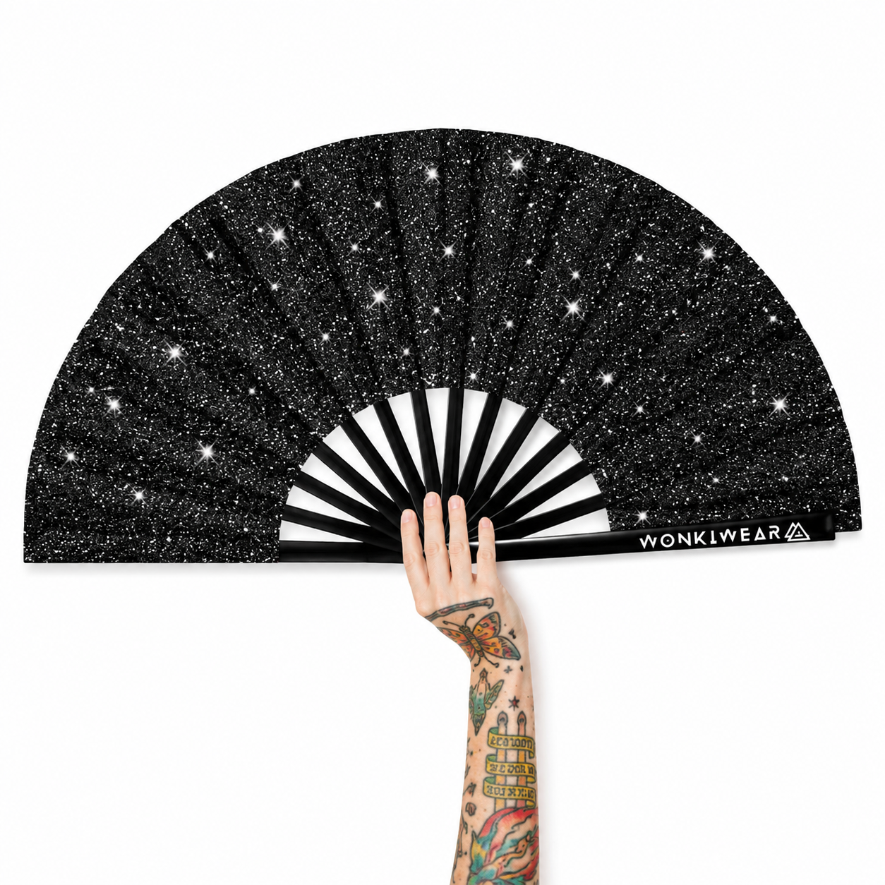 Black Glitter Festival Fan + Matching Leg Holster – Ultimate Rave Bundle