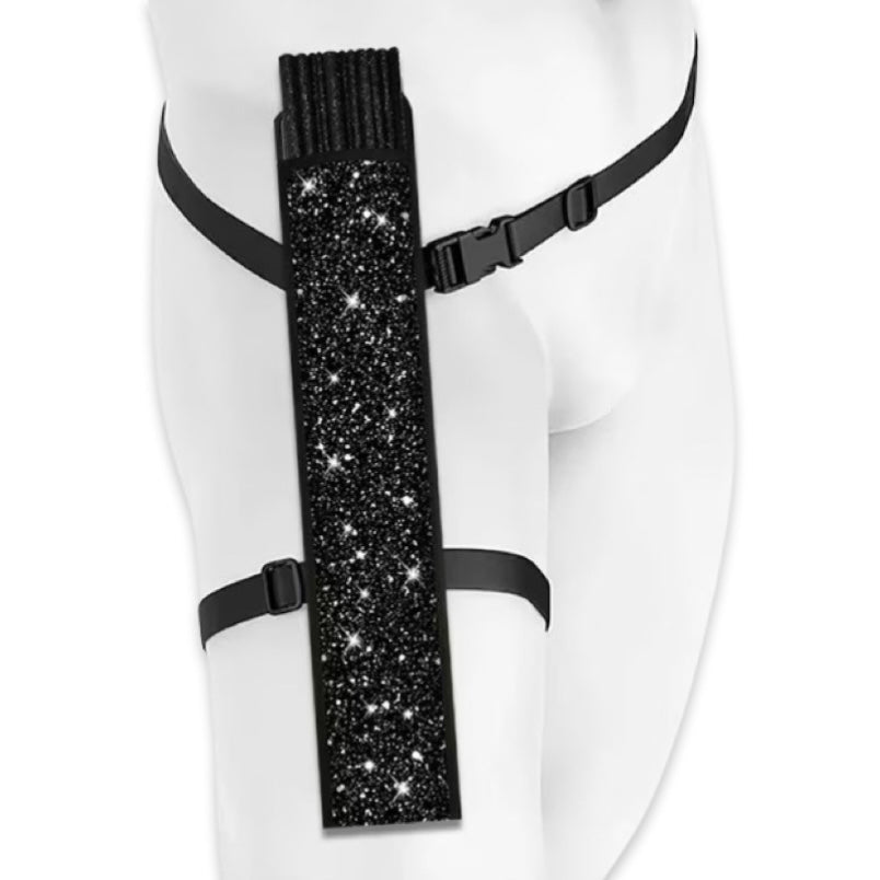 Black Glitter Festival Fan + Matching Leg Holster – Ultimate Rave Bundle