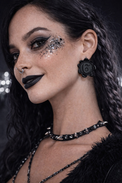 Black Number 6 Earrings – Gothic Rave Statement Studs