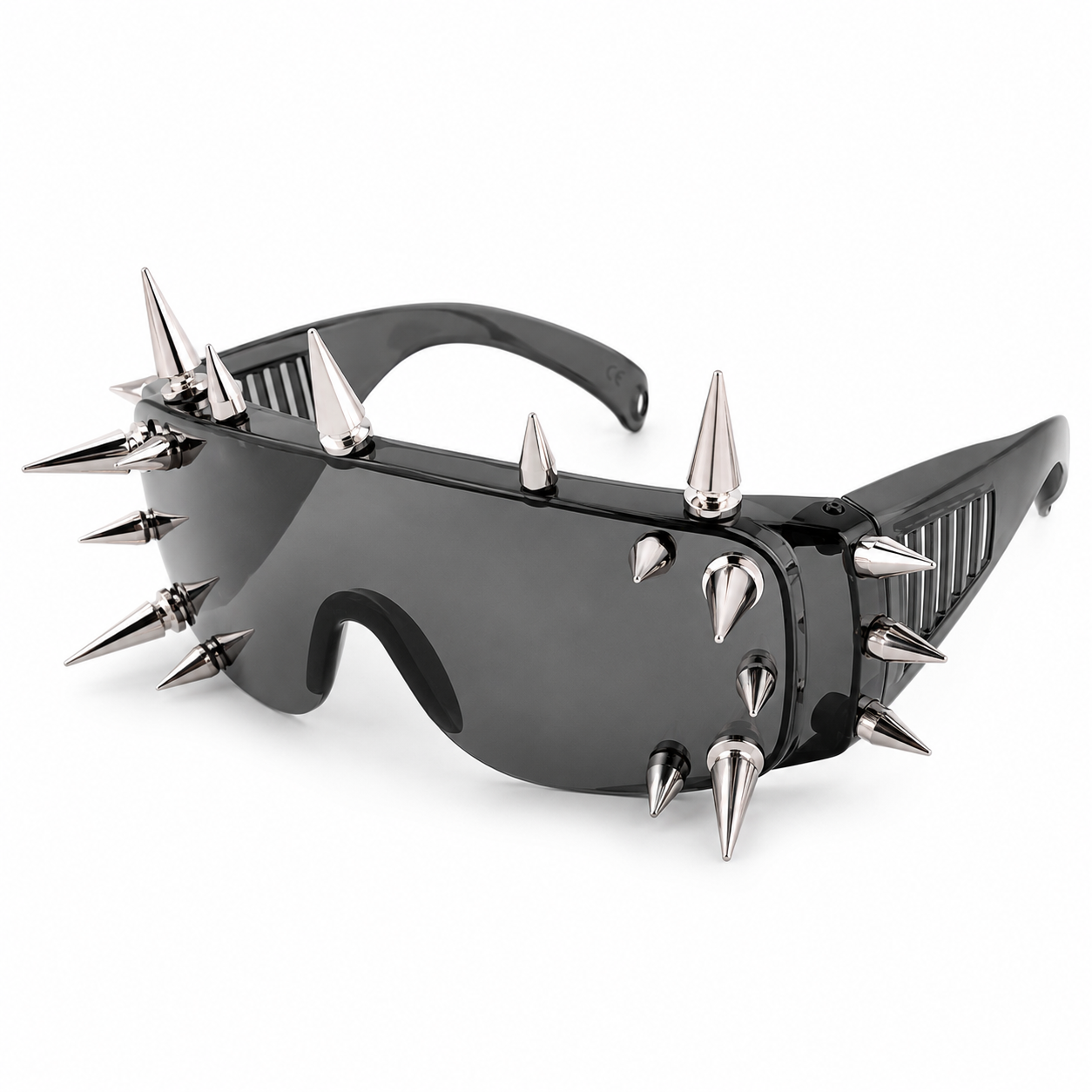 Black Punk Spike Shield Sunglasses – Futuristic Cyber Rave Festival Glasses