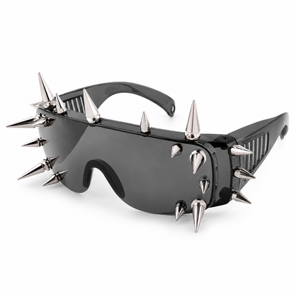 Black Punk Spike Shield Sunglasses – Futuristic Cyber Rave Festival Glasses