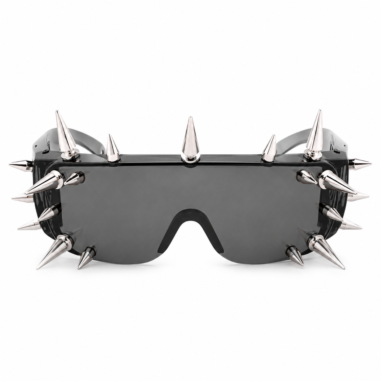 Black Punk Spike Shield Sunglasses – Futuristic Cyber Rave Festival Glasses