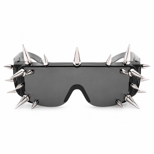 Black Punk Spike Shield Sunglasses – Futuristic Cyber Rave Festival Glasses