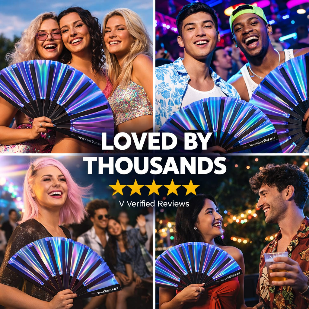 Blue Temptress Iridescent Festival Fan (XL Rave Fan UK)