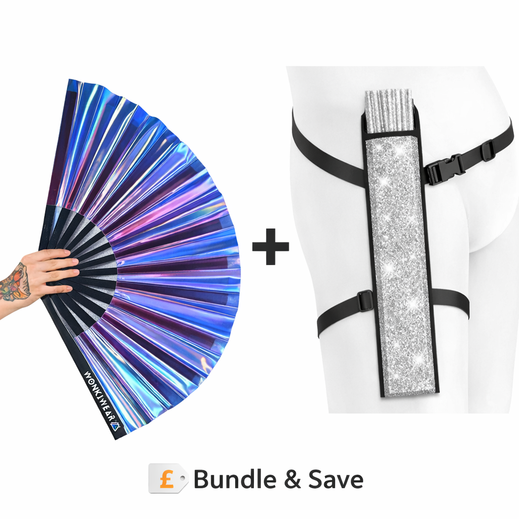 Blue Temptress Iridescent Festival Fan (XL Rave Fan UK)