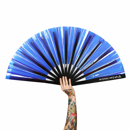 Blue Temptress Iridescent Festival Fan (XL Rave Fan UK)
