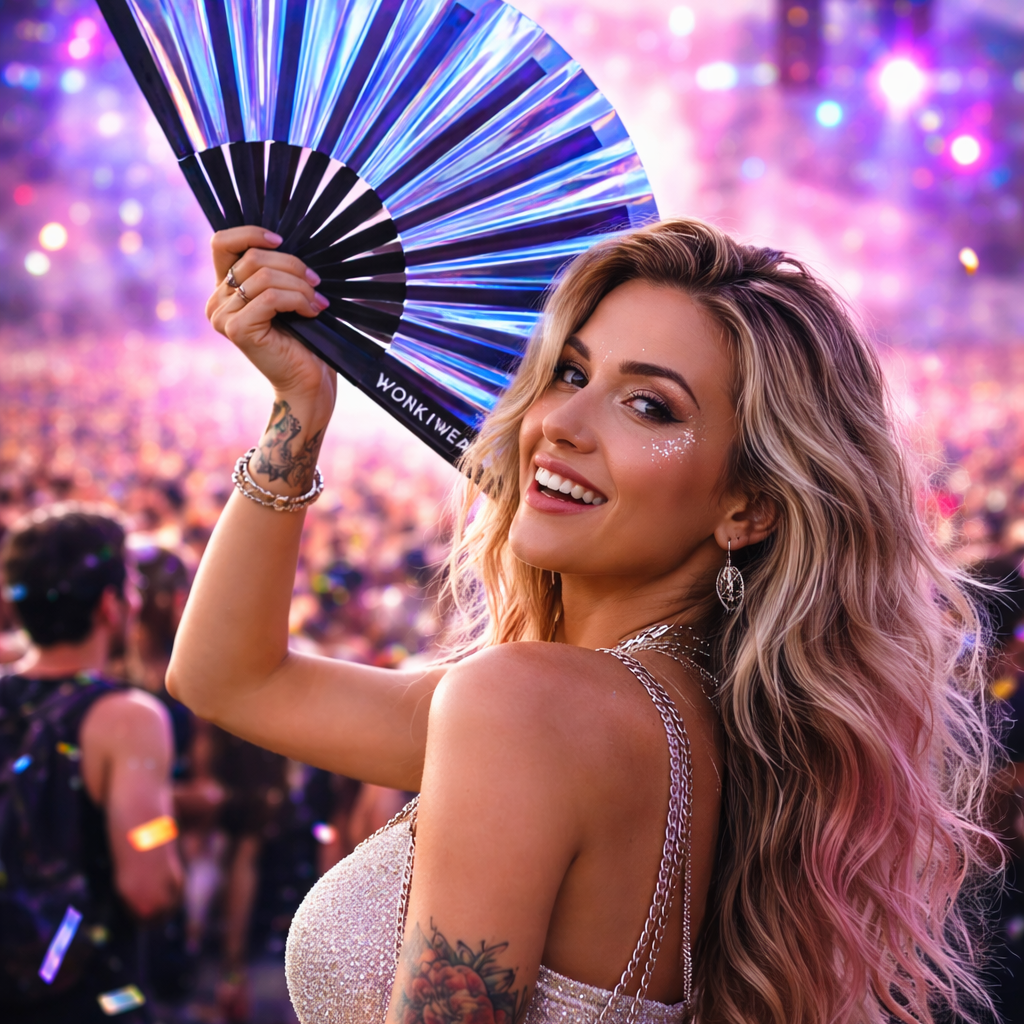 Blue Temptress Iridescent Festival Fan (XL Rave Fan UK)