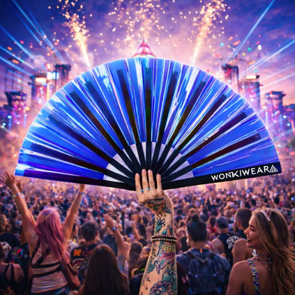 Blue Temptress Iridescent Festival Fan (XL Rave Fan UK)