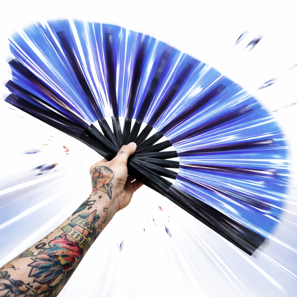 Blue Temptress Iridescent Festival Fan (XL Rave Fan UK)