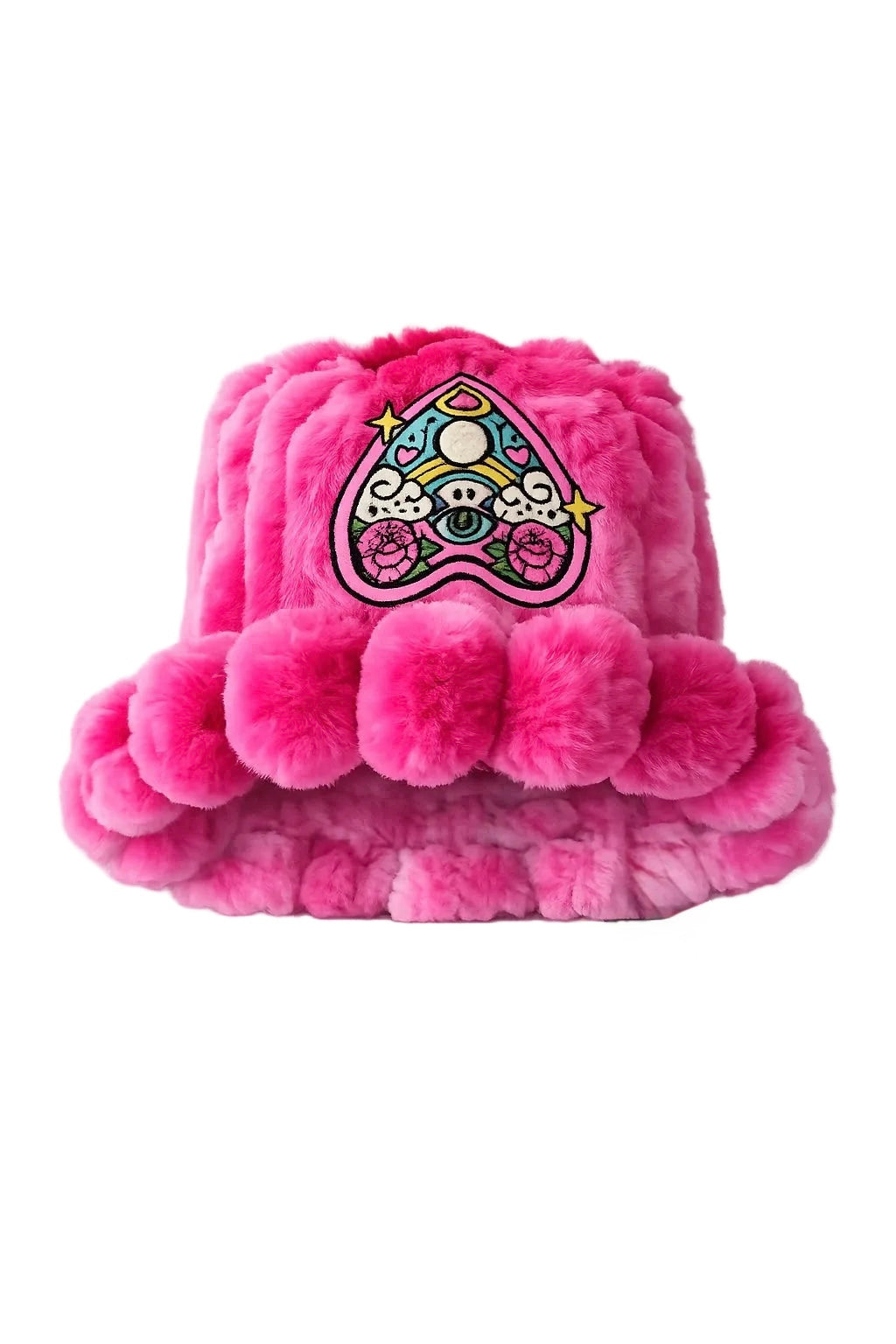 Handmade Bright Pink Psychedelic Furry Bucket Hat – Festival & Rave Statement Hat