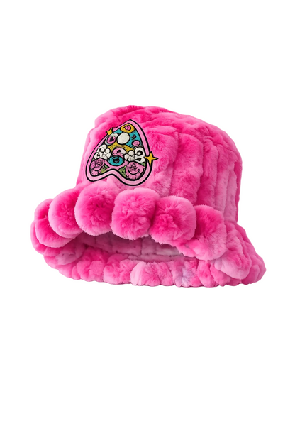 Handmade Bright Pink Psychedelic Furry Bucket Hat – Festival & Rave Statement Hat