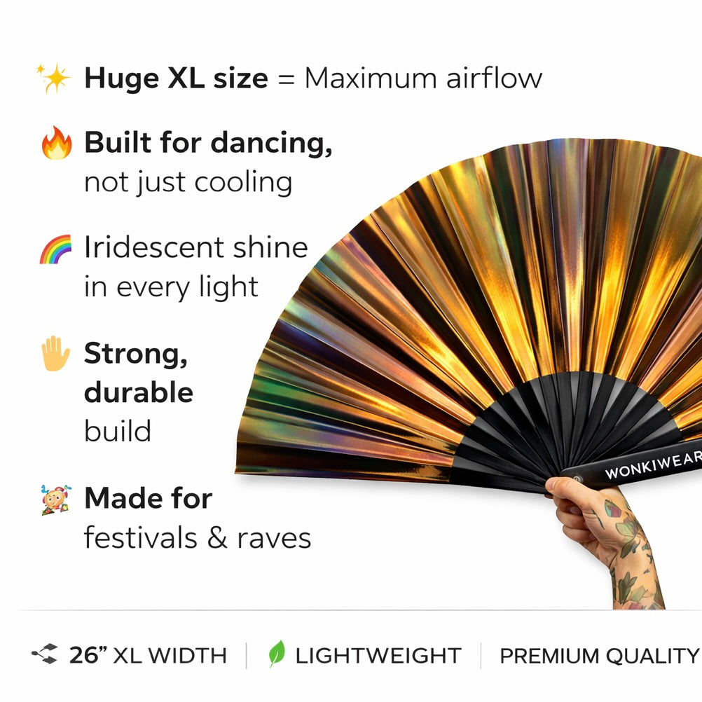 Bronzed Iridescent Festival Fan (XL Rave Fan UK)