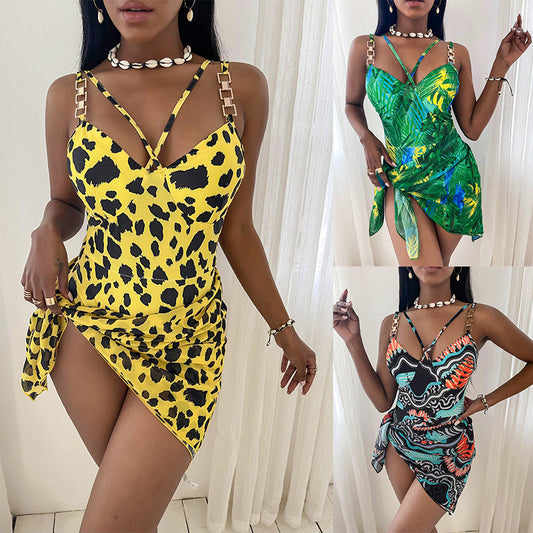 European And American Women's Printed One Piece Swimsuit