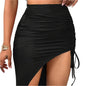 Women's Asymmetrical Solid Knit Fabric Color Drawstring Skirt