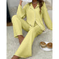 Lapel-collar Button-up Pajama Set For Women