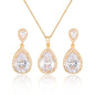 Bright Big Zircon Water Drops Necklace Eardrops Suit Bride Wedding Jewelry Simple Graceful