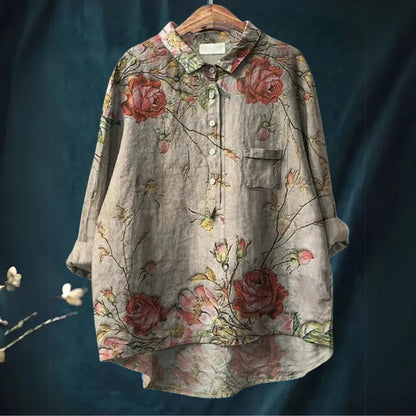 Women's Loose-Fit Casual Plus-Size T-Shirt With Floral Print And Crew Neck