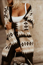 Women's V-neck Rhombus-Check Contrast-Color Mid-length Sweater Coat