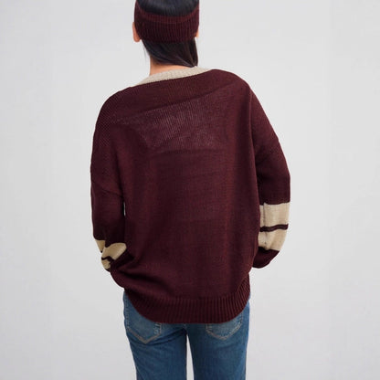 Loose Letter Sweater Top V-neck Sports Style