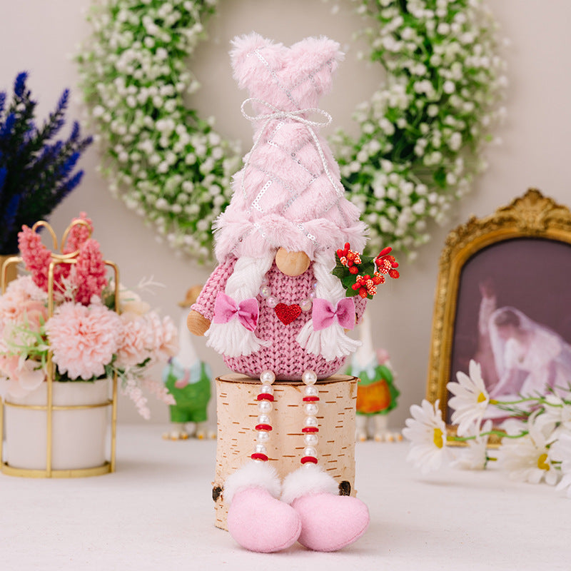 Decorative Sequins Plush Bonnet Valentine's Day Gift Dwarf Doll Pearl Hanging Leg Doll