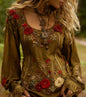 Grass And Flower Embroidered Linen Shirt