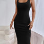 Women's Sexy Ribbed Knit Split Thigh, Sleeveless Bodycon Midi Dress