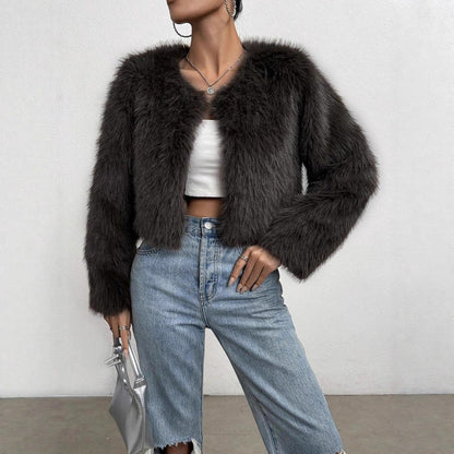 Fashionable Winter Wear Thickened Warm Long-sleeved Cardigan Fur Coat