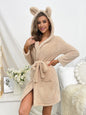 Plush Loungewear Robe Thickened Bathrobe Hooded Sleepwear With Drawstring