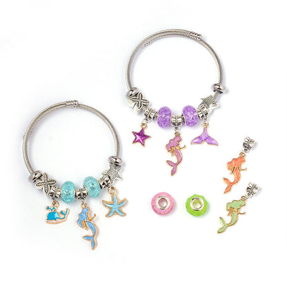 DIY Open-End Adjustable Blue Ocean Series Mermaid Pendant Bracelet Multi-Color Beaded Bracelet Factory Wholesale