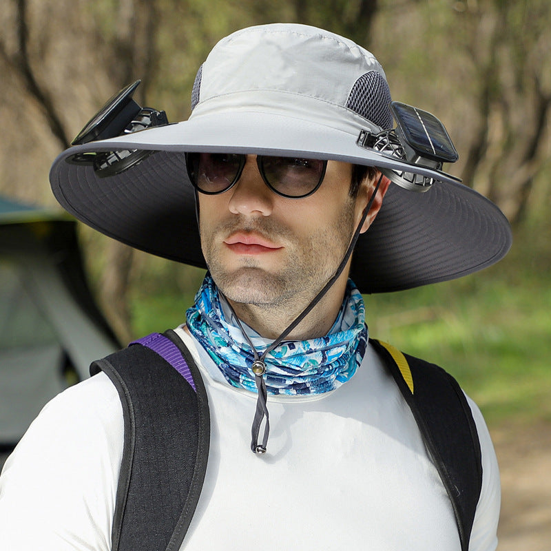 Outdoor Wide Brim Sun Hat With Solar Fan Wide Brim Solar Fan Outdoor Fishing Hat Solar USB Charging Solar Powered Hat Adjustable
