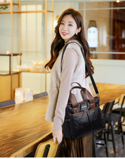 Retro Contrast Leather Shoulder Messenger Bag