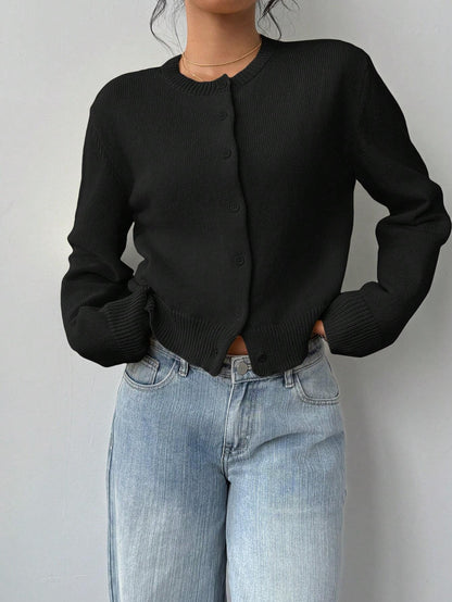 Chic Long Sleeved Knitted Cardigan Fashion Slim Solid Color Short Sweater For Women Clothing