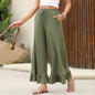 Women's High Waisted Ruffled Casual Pants - Loose Fit Straight Leg Trousers