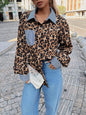 INS Leopard Striped Patchwork Shirt Fashion Casual Long-sleeved Button Lapel Top Women's Clothing