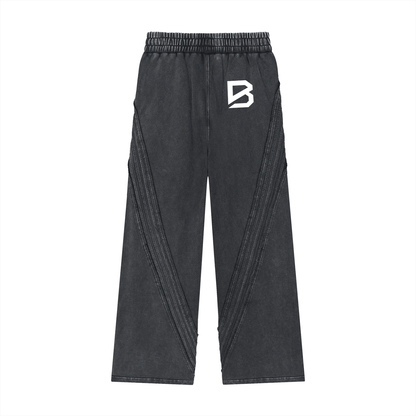 Snow Washed Sweatpants - Raw Edge Tape Detail Gym Joggers | BRACE