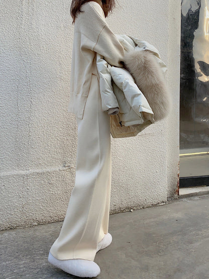 Women's Autumn And Winter Knitting Wide-leg Pants High Waist Drooping Mopping Casual