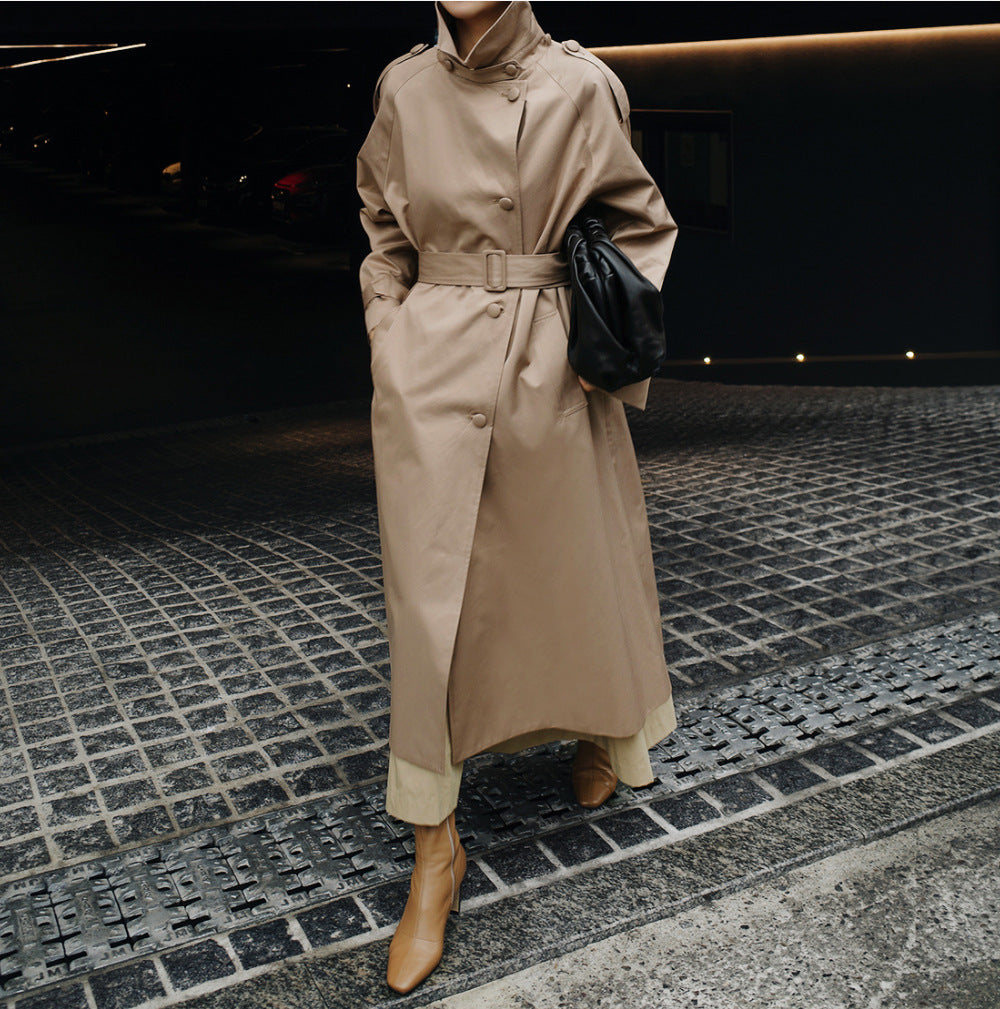 Women's Solid Color Spring And Autumn Korean Style Simple Mid-length Trench Coat