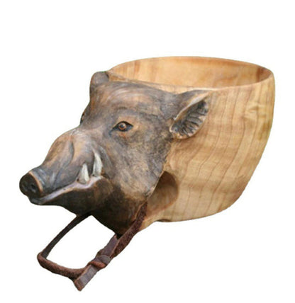 Hand Carved Cup Scandinavian Kuksa Wooden Mug Camping Gear Coffee Cup Kuksa Guksi Kuksa Wild Boar Cups Christmas