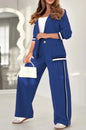 2 Pcs Set Women Suit Coat Pants Suit Lapel Long Sleeves Lady Jacket Wide Leg High Waist Trousers Female Commuting Office Outfit