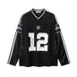 Digital Printed Long-sleeved T-shirt Jersey Contrast Color V-neck Top