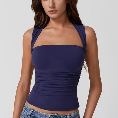 Summer Square-neck Tank Vest Ins Fashion Slim Solid Sleeveless Tops For Women Clothing