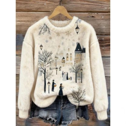 Digital-printed Christmas-patterned Women's Flannel Hoodie