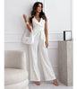 Women's Sleeveless Lapel-collar Wide-leg Jumpsuit With Belt And Pockets