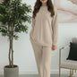 Women's Fashion Casual Solid-Color Crew-Neck Top And Pants Two-Piece Set