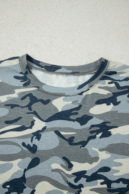 Women's Casual Loose-fit Crew-neck Camouflage Sports Short-sleeve