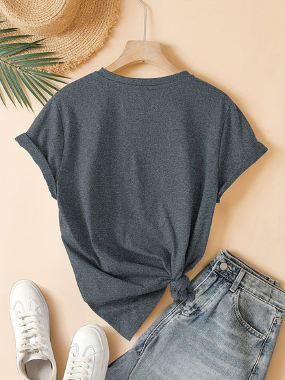 Three Heart Printing Summer Casual Sports Style Round Neck Women's Short Sleeve T-shirt