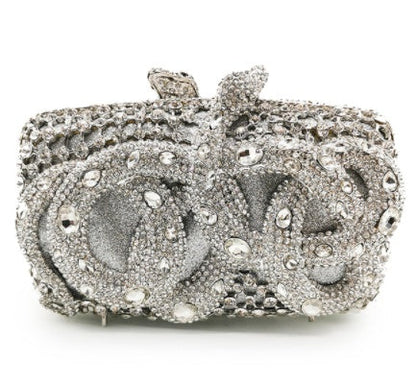 Python Diamond-studded Dinner Bag Magnetic Clasp Chain Clutch